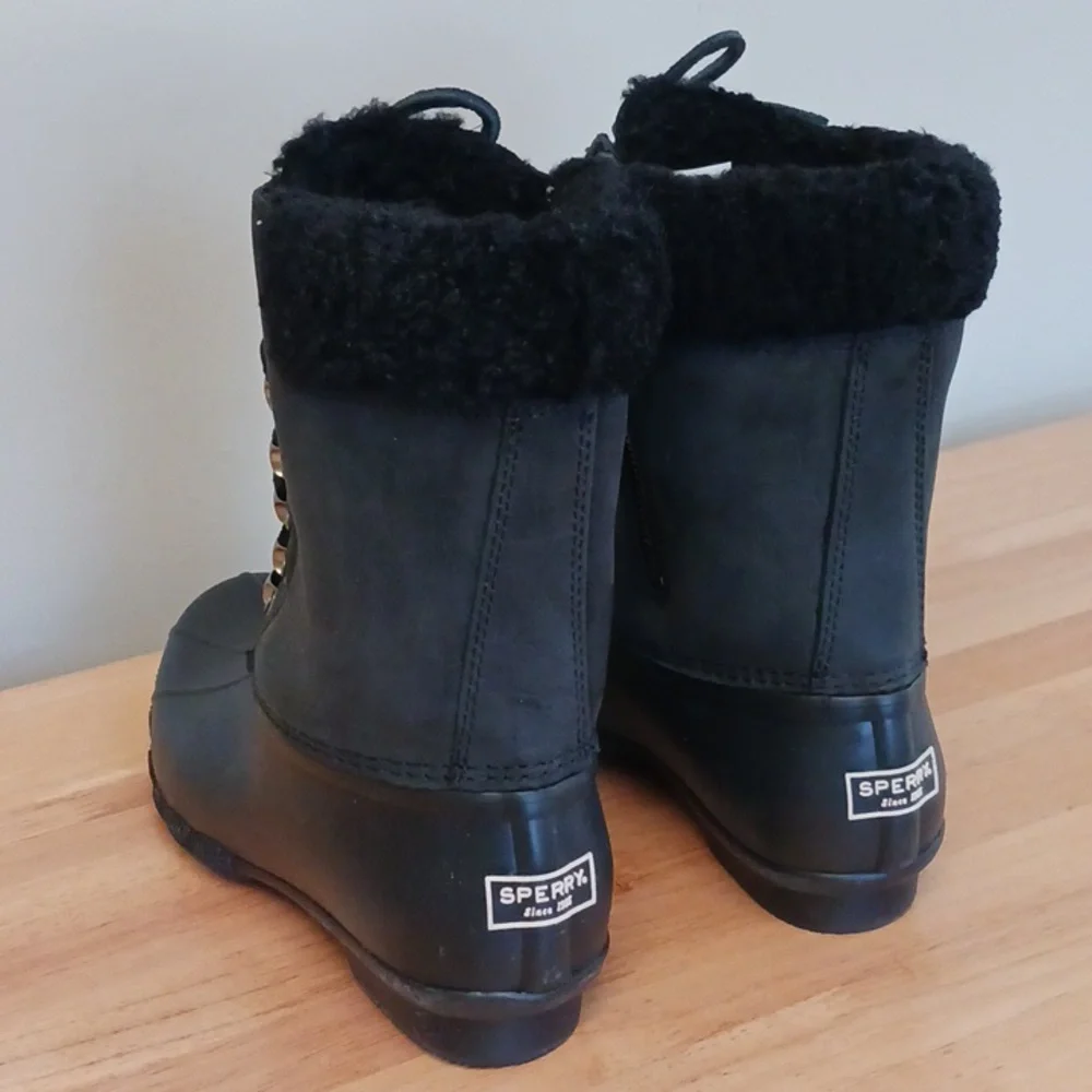 NWT Sperry Saltwater Tall Leather Black Waterproof Boot Size 6.5 - Picture 7 of 16